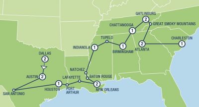 Map showing the Tour regions